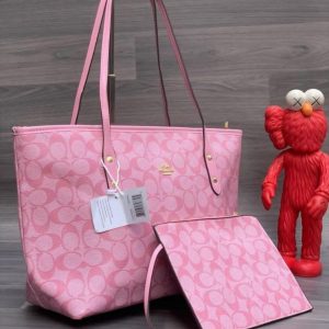 Pink tote bag with matching pouch